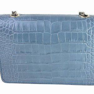 Julia Light Blue Italian Leather Flap Shoulder Bag